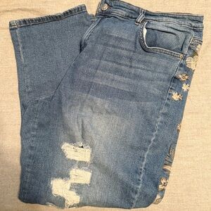 Style & Co. Blue Distressed Floral Jeans